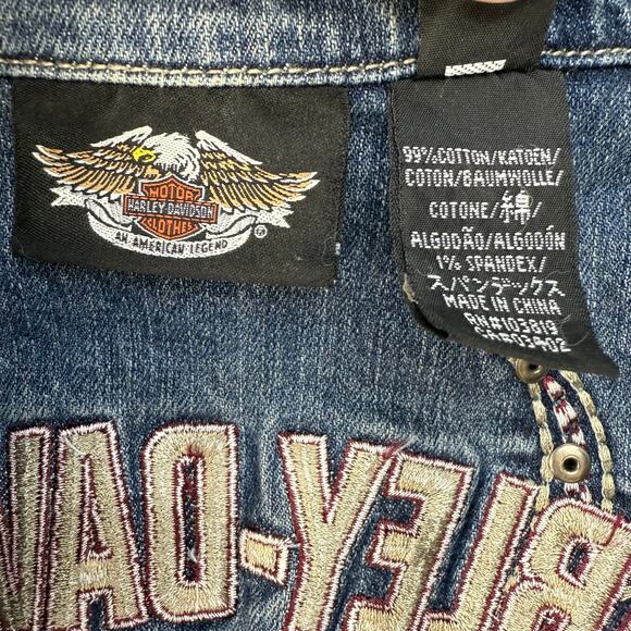 Harley Davidson Denim Jean Jacket Women's S Blue Embroidered Studded Logo EUC - Picture 8 of 12